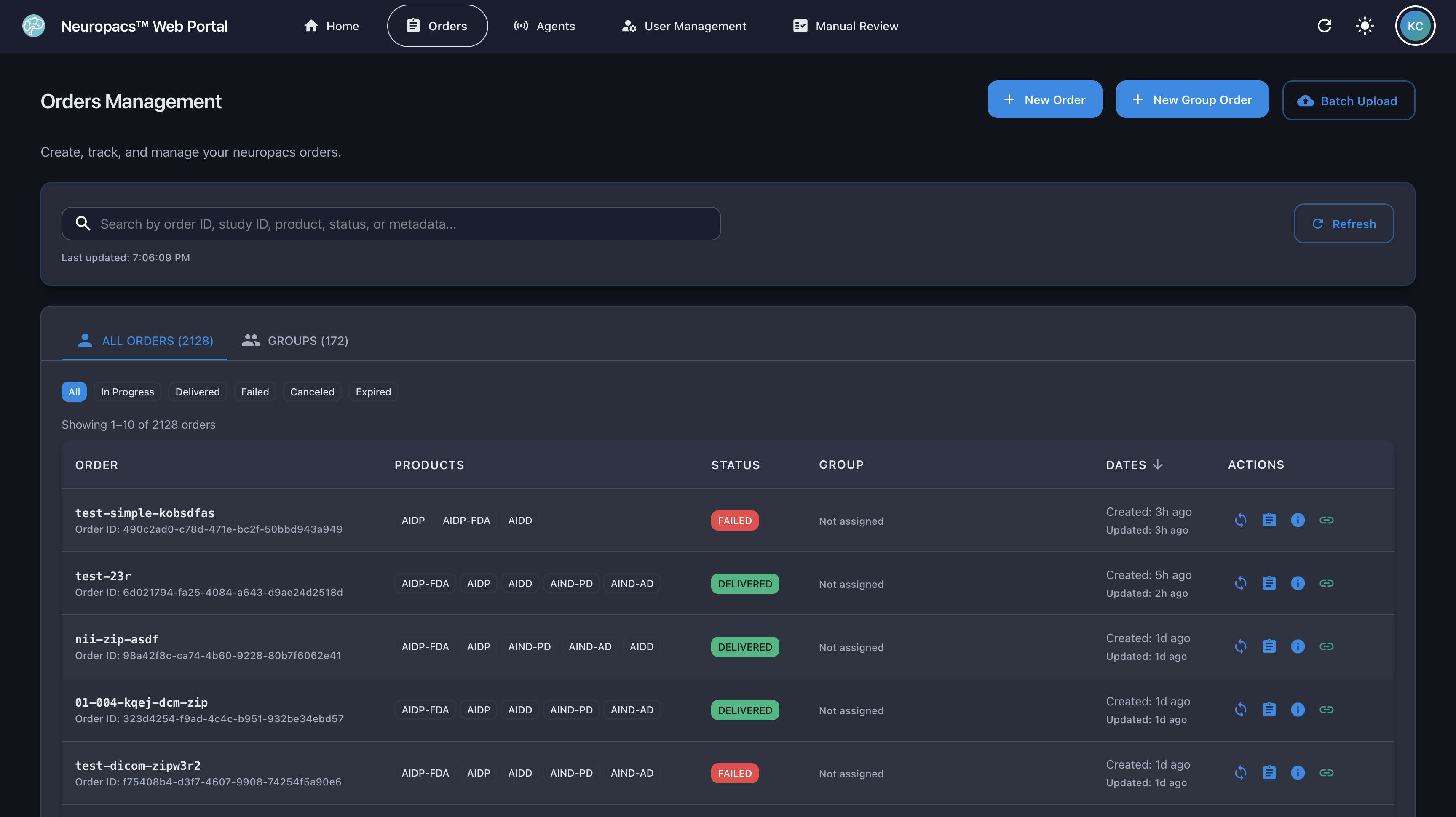 Order Management Page