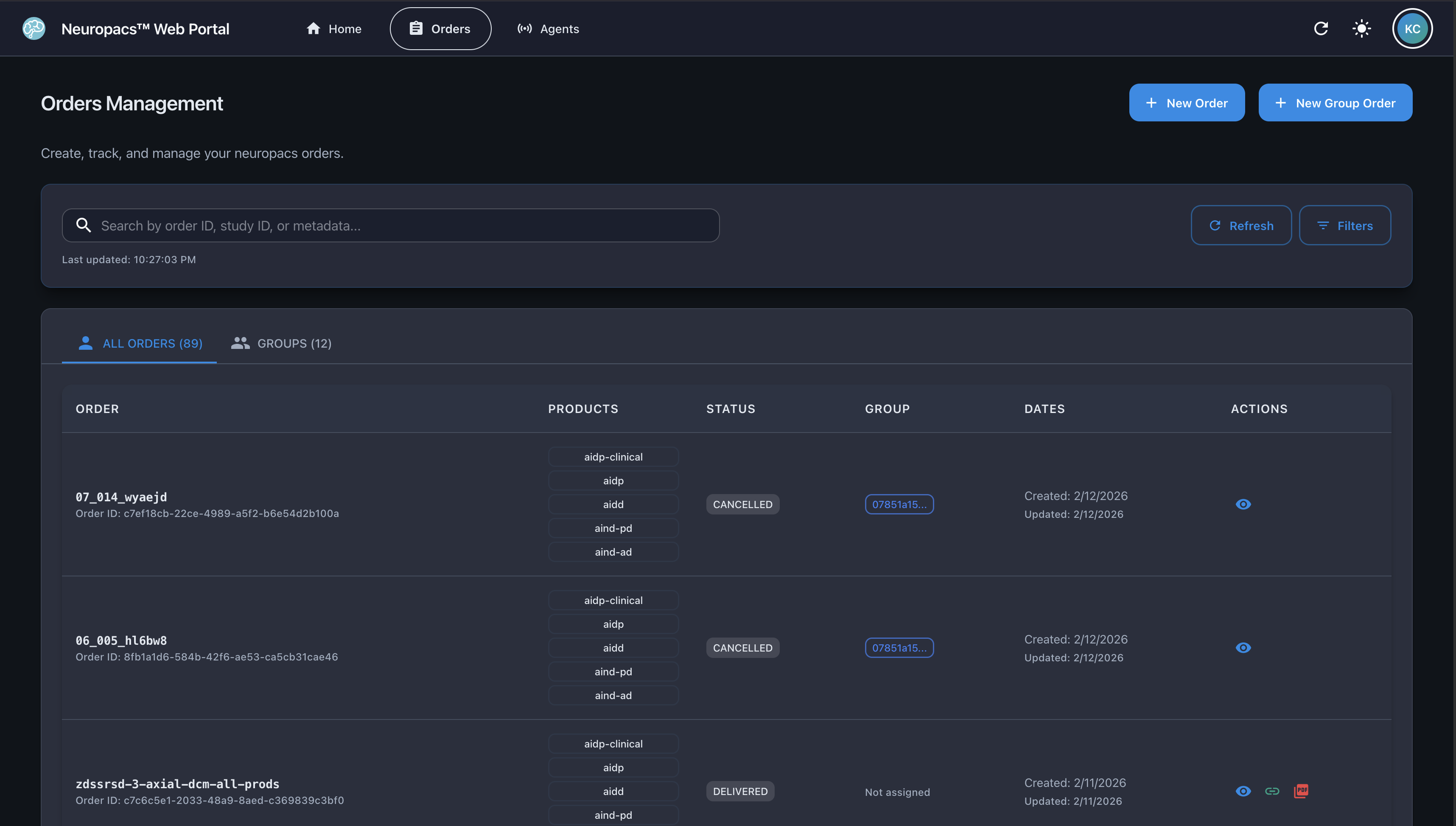 Order Management Page