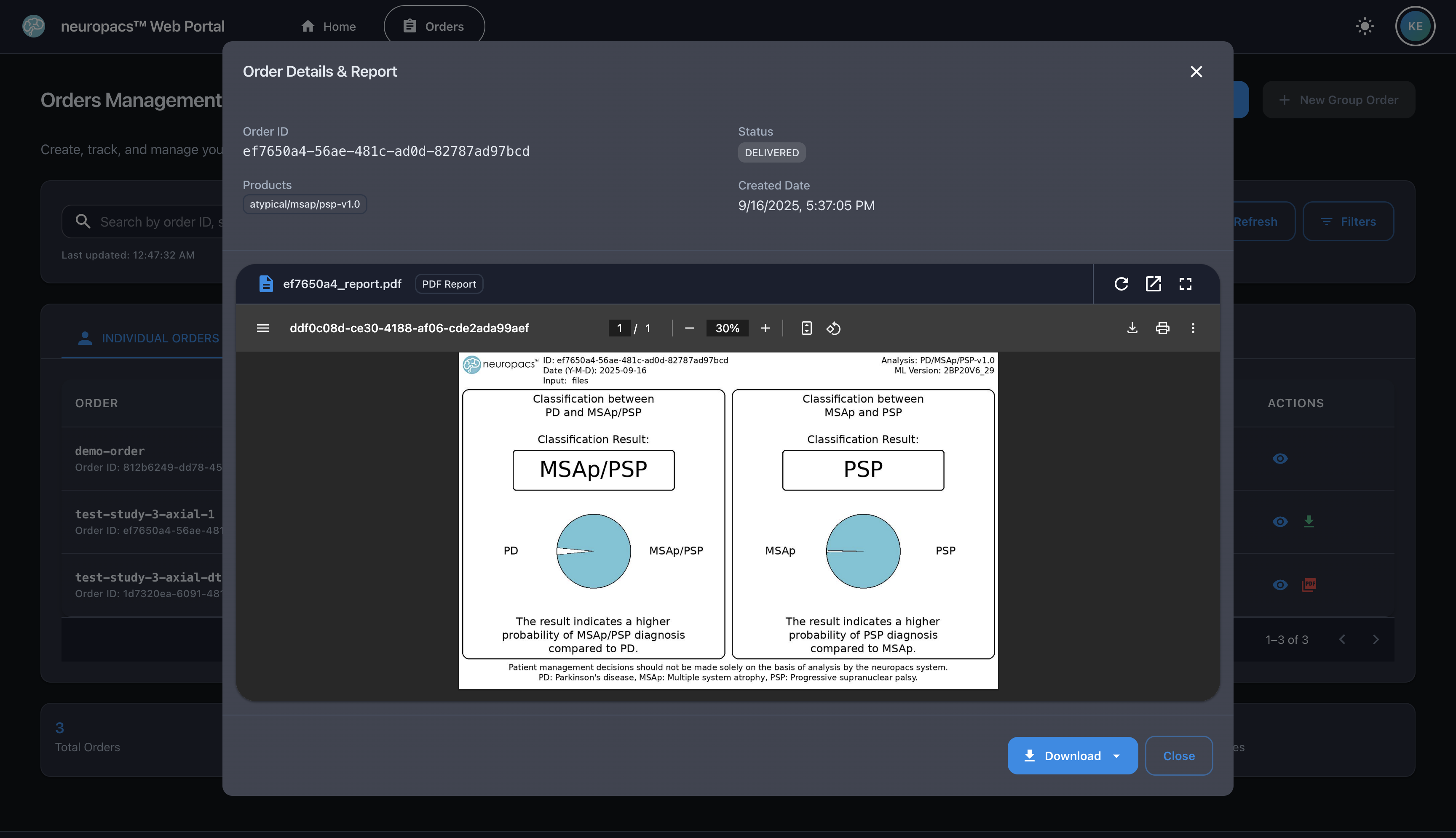 Order Report Management Diagnostic Report